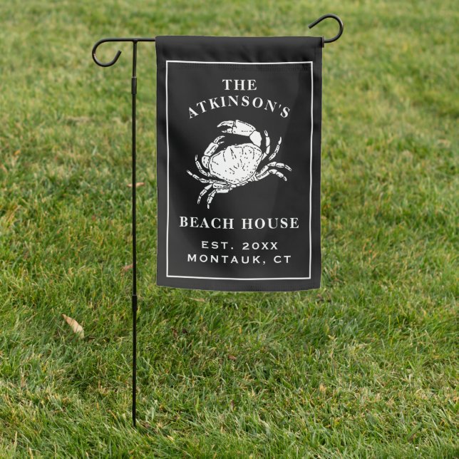 Coastal Black And White Crab Nautical Beach House Garden Flag (In SItu)