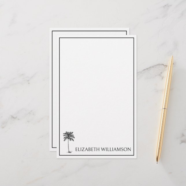 Coastal Black Palmetto Palm Tree Personalized Stationery (Front/Back In Situ)