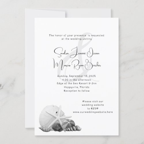 Coastal Black &amp; White Shell Wedding Invitations