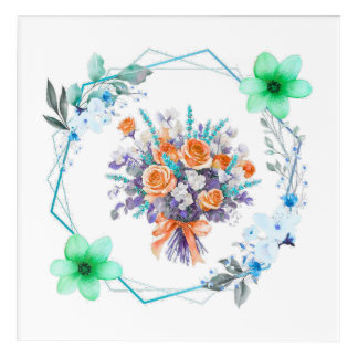 "Coastal Bloom – Floral Bouquet Geometric Wall Art