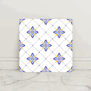 Coastal Blossom Minimal Blue Modern Mediterranean Ceramic Tile