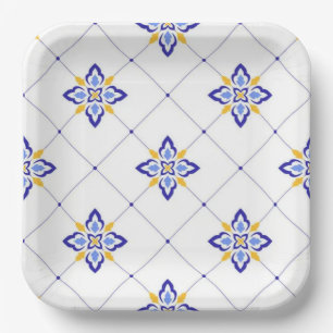 Coastal Blossom Minimal Blue Modern Mediterranean Paper Plates
