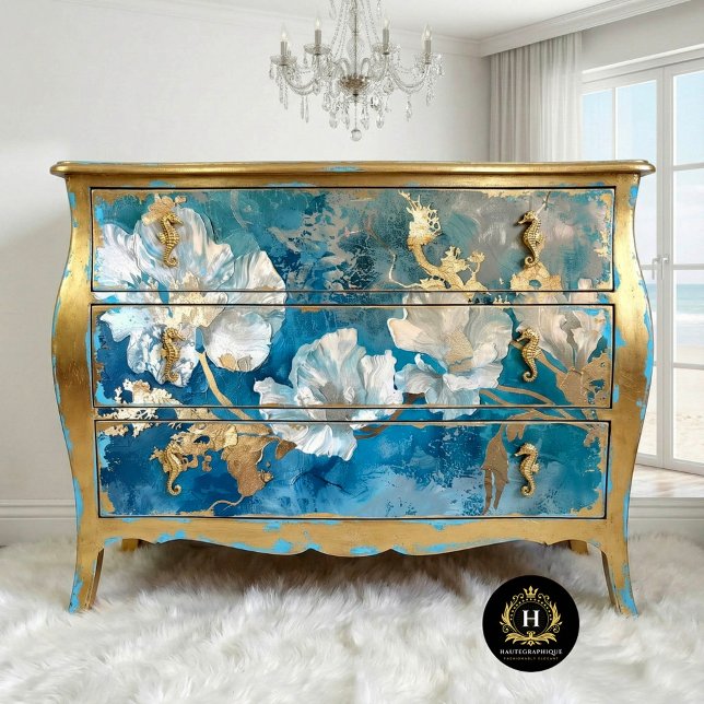 Coastal Blue and Gold Floral Seaweed Tissue Paper (Creator Uploaded)