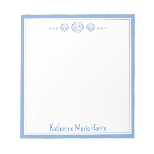 Coastal Blue and Scallop Seashells Personalized Notepad