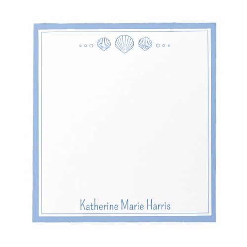 Coastal Blue and Scallop Seashells Personalized Notepad