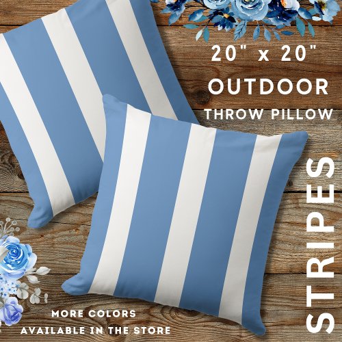 Coastal Blue And White Awning Striped Outdoor Pillow