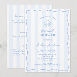 Coastal Blue And White Bridal Shower Invitation