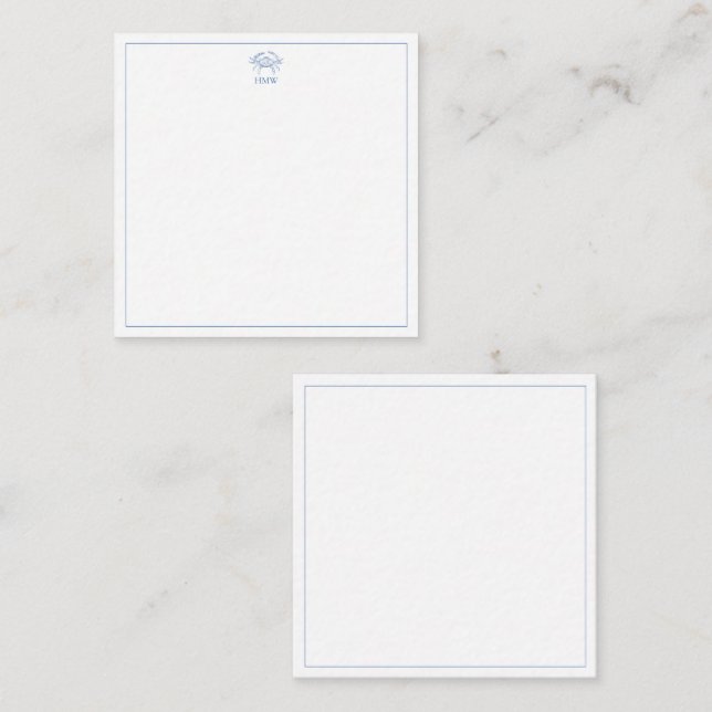 Coastal Blue and White Crab Monogram Enclosure Card (Front/Back)