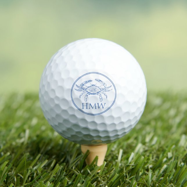 Coastal Blue and White Crab Monogram Golf Balls (Insitu Tee)