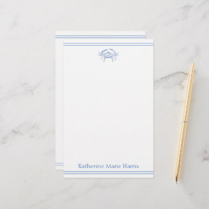 Coastal Blue and White Crab Personalized Stationery