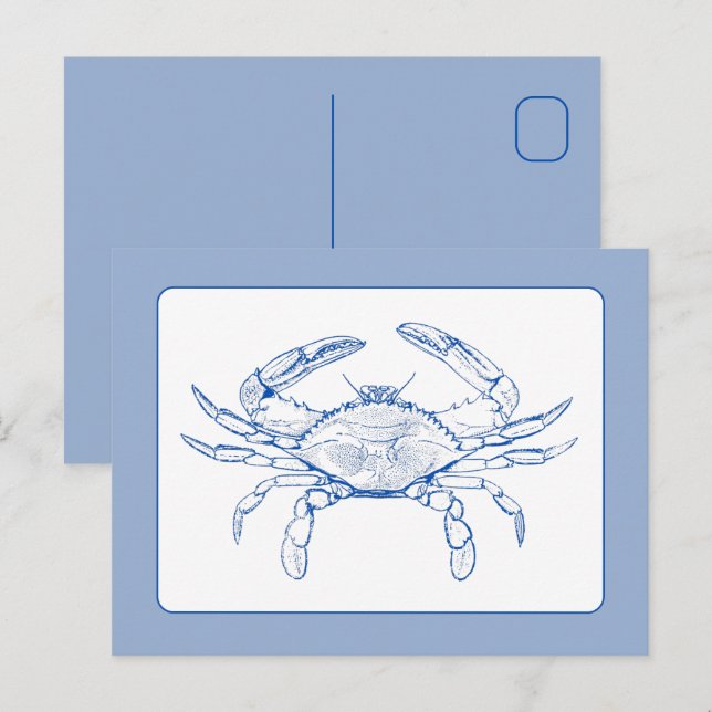 Coastal Blue and White Crab Postcard (Front/Back)