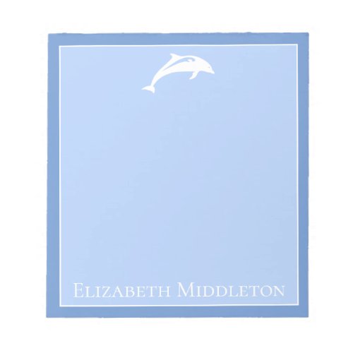 Coastal Blue and White Dolphin Personalized Notepad