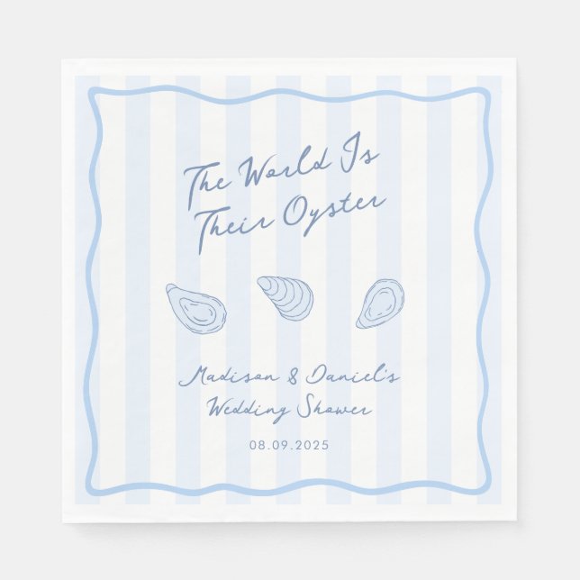 Coastal Blue And White Oyster Roast Wedding Shower Napkins (Front)