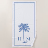 Coastal Blue and White Palmetto Palm Tree Monogram