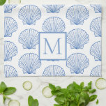 Coastal Blue and White Scallop Seashell Monogram Kitchen Towel<br><div class="desc">This beautiful coastal inspired kitchen towel features blue scallop seashells on solid white.  Personalize the matching blue and white monogram with your choice of initial.</div>