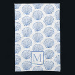 Coastal Blue and White Scallop Seashell Monogram Kitchen Towel<br><div class="desc">This beautiful coastal inspired kitchen towel features blue scallop seashells on solid white. Personalize the matching blue and white monogram with your choice of initial.</div>
