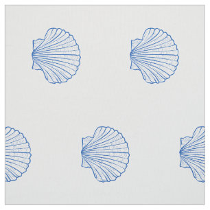 Coastal Blue and White Scallop Shells Fabric