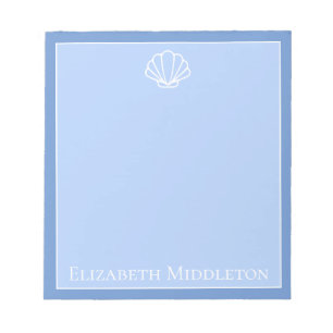 Coastal Blue and White Seashell Personalized Notepad