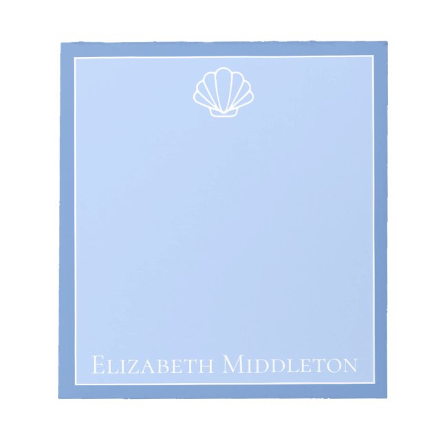 Coastal Blue and White Seashell Personalized Notepad (Front)
