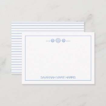 Coastal Blue And White Seashells Personalized Note Card by jozanehouse at Zazzle