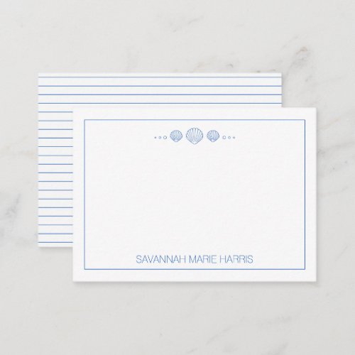 Coastal Blue and White Seashells Personalized Note Card