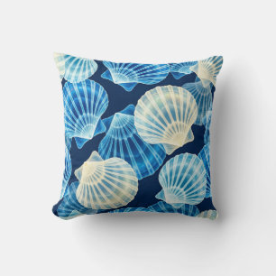 Coastal Blue and White Seashells Throw Pillow