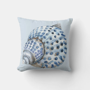 Coastal Blue and White Seashells Throw Pillow