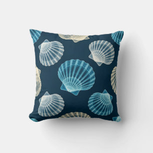 Coastal Blue and White Seashells Throw Pillow