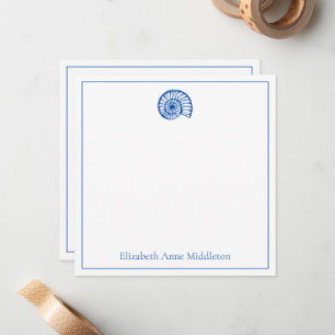 Coastal Blue and White Shell Personalized Note Card