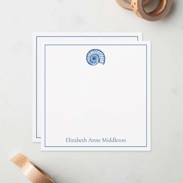 Coastal Blue and White Shell Personalized Note Card (Front/Back In Situ)
