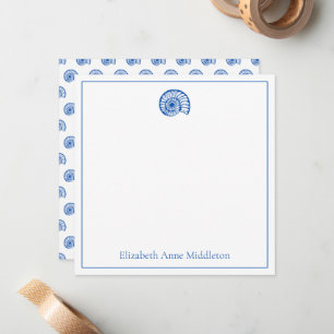 Coastal Blue and White Shell Personalized Note Card