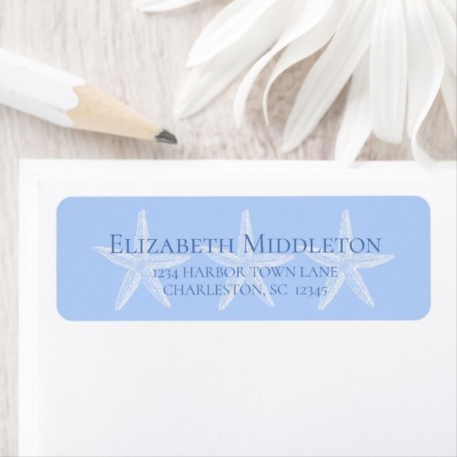 Coastal Blue and White Starfish Personalized Label (Insitu)