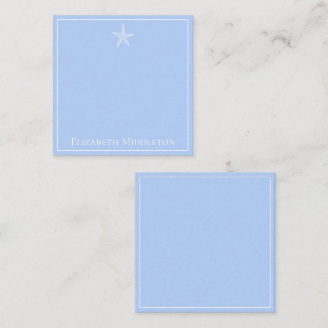 Coastal Blue and White Starfish Personalized Note Card (Front/Back)