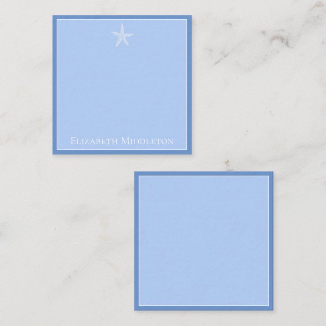 Coastal Blue and White Starfish Personalized Note Card (Front/Back)