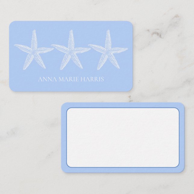 Coastal Blue and White Starfish Personalized Note Card (Front/Back)