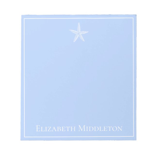 Coastal Blue and White Starfish Personalized Notepad (Front)