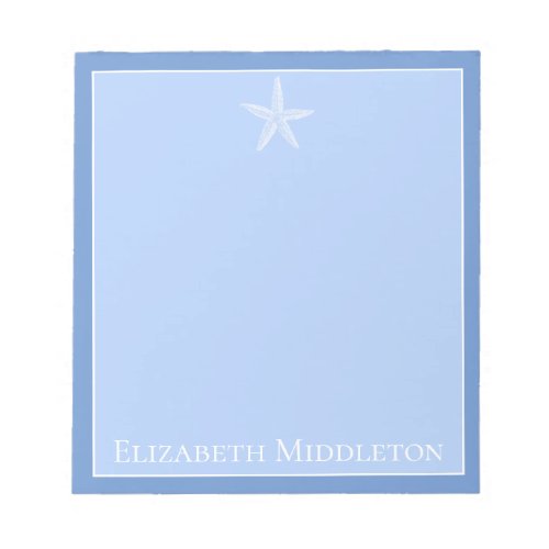Coastal Blue and White Starfish Personalized Notepad