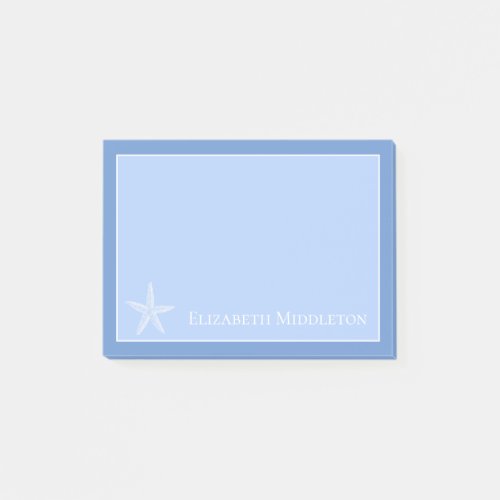 Coastal Blue and White Starfish Personalized Post_it Notes