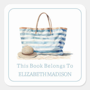 Coastal Blue and White Stripe Beach Tote Bookplate