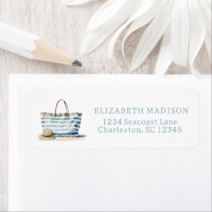 Coastal Blue and White Stripe Beach Tote Label