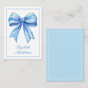 Coastal Blue and White Watercolor Bow Personalized Note Card