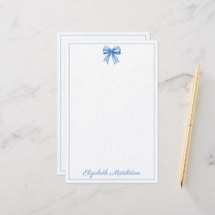 Coastal Blue and White Watercolor Bow Personalized Stationery