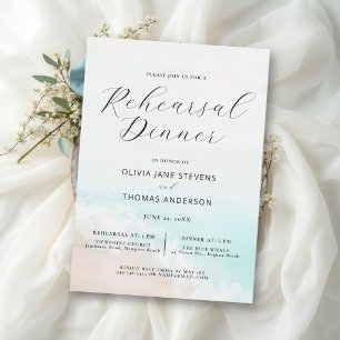 Coastal Blue Aqua Ocean Beach Rehearsal Dinner Invitation