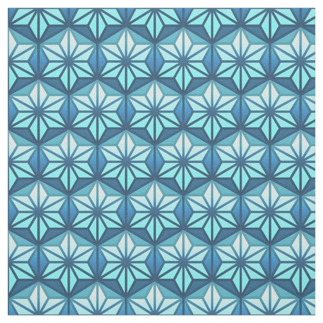 Coastal Blue Asanoha Traditional Japanese Pattern Fabric (Swatch)