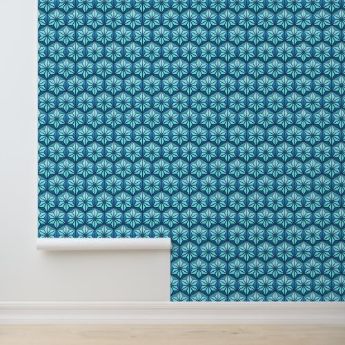 Coastal Blue Asanoha Traditional Japanese Pattern Wallpaper
