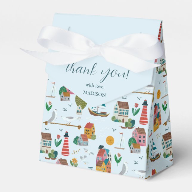 Coastal Blue Baby Shower Thank you Favor Boxes (Front Side)
