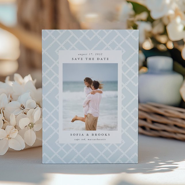 Coastal Blue Bamboo Lattice Photo Save The Date (Creator Uploaded)