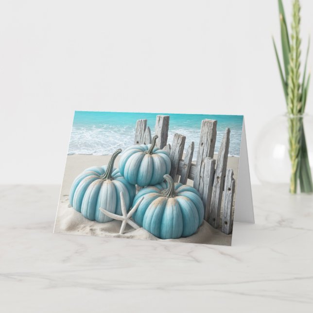 Coastal Blue Beach Birthday Pumpkins  Card (Front)