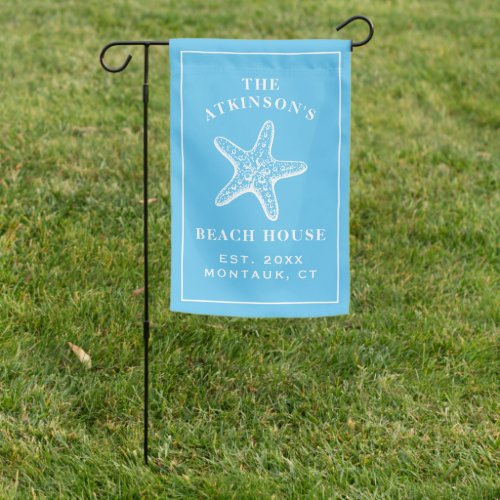 Coastal Blue Beach House Starfish Garden Flag