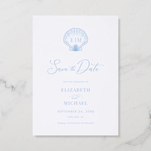 Coastal Blue Beach Monogram Wedding Save The Date